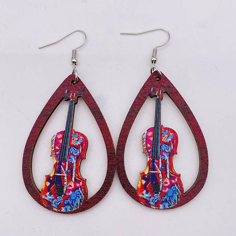  Blu Spot Inc. Colorful Wood Violin Earrings