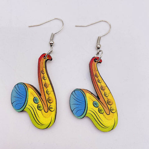  Blu Spot Inc. Colorful Wood Saxophone Earrings