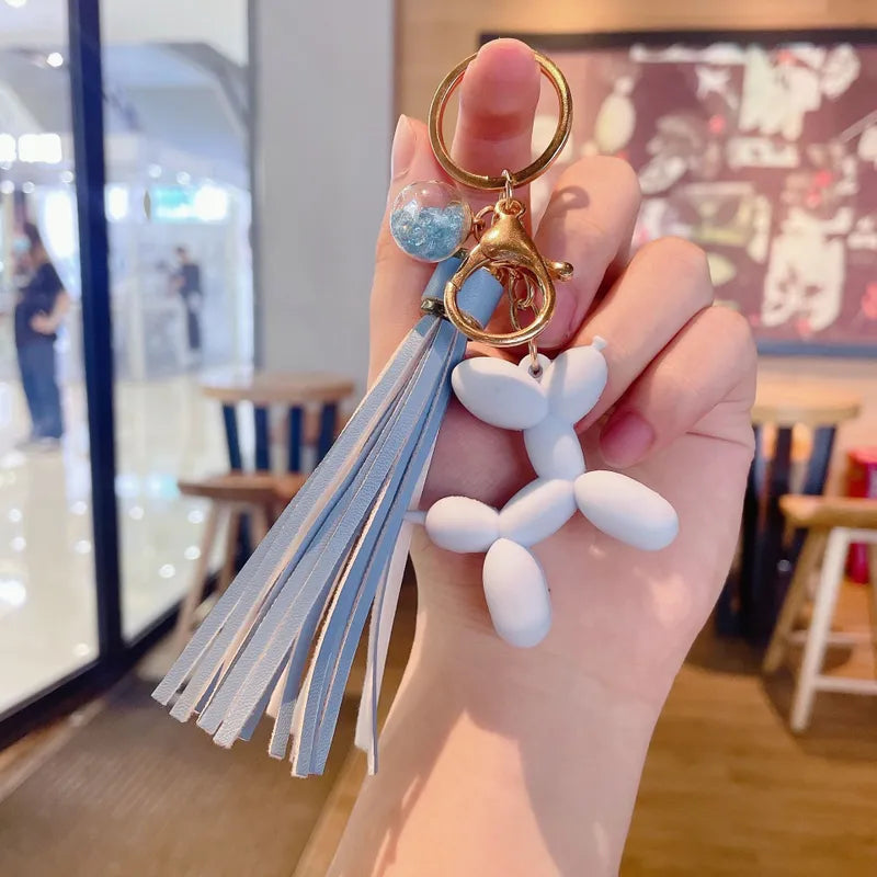 Light Blue Balloon Dog Tassel Pendant / Keychain