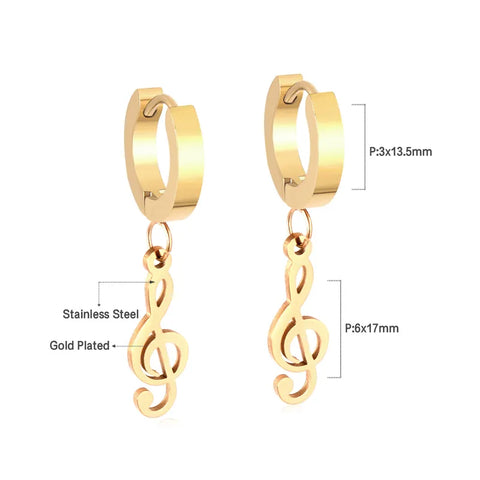  Blu Spot Inc. G-Clef Stainless Steel Golden Drop Earrings
