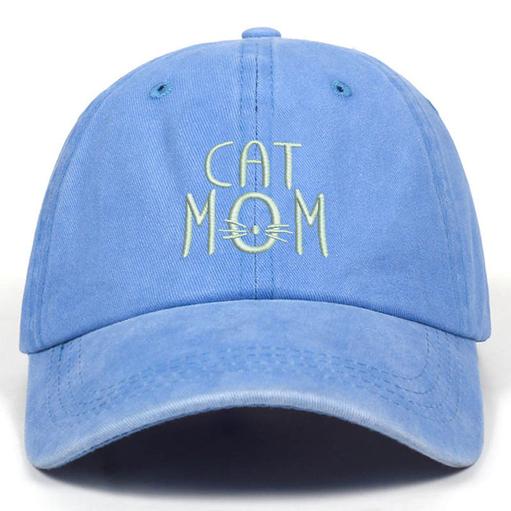 Mustache Cat Mom Blue Cap