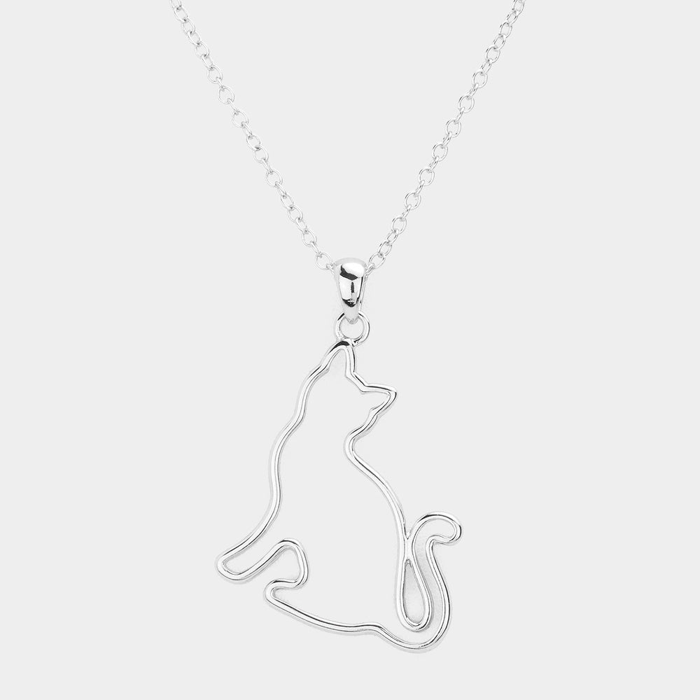 Silver Cat Silhouette Necklace Blu Spot Inc.