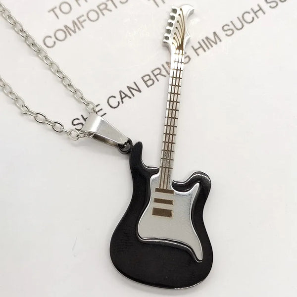 Black Electric Guitar Titanium Steel Necklace Blu Spot Inc.