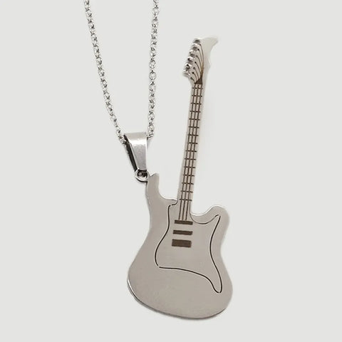  Blu Spot Inc. Silver Electric Guitar Titanium Steel Necklace