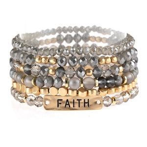Faith Stretch Bracelet Gray (Set of 6)