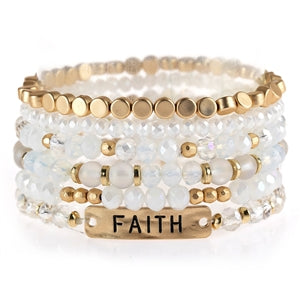 Faith Stretch Bracelet White (Set of 6) Blu Spot Inc.