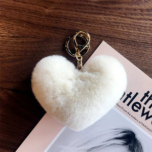 White Heart Fluffy Keychain Blu Spot Inc.