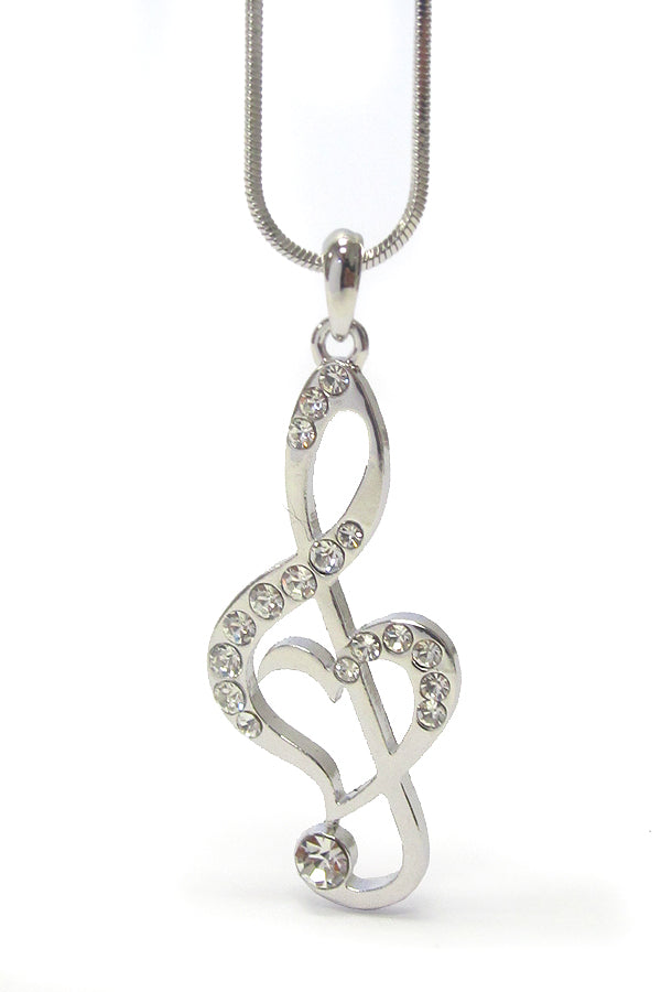 G-Clef & Heart White Gold-Plated Necklace