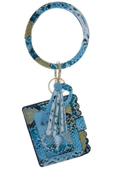 Blue Snake Skin Keychain Card Holder and No-Touch Key