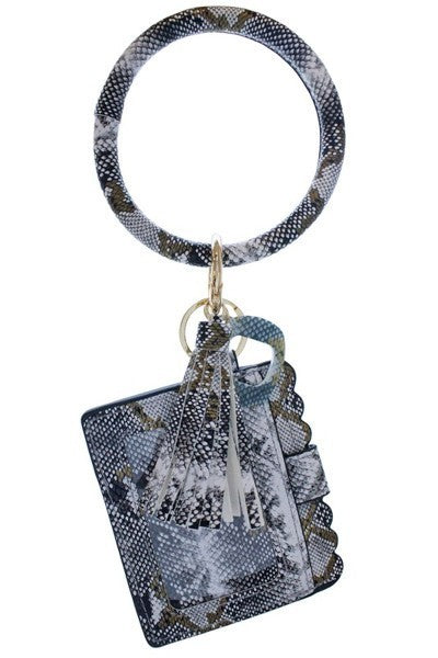 White Snake Skin Keychain Card Holder and No-Touch Key