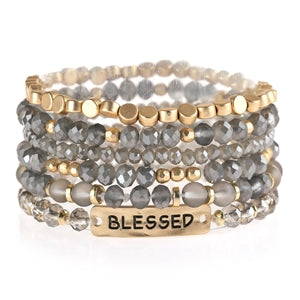 Blessed Stretchable Gray Bracelet Set Blu Spot Inc.