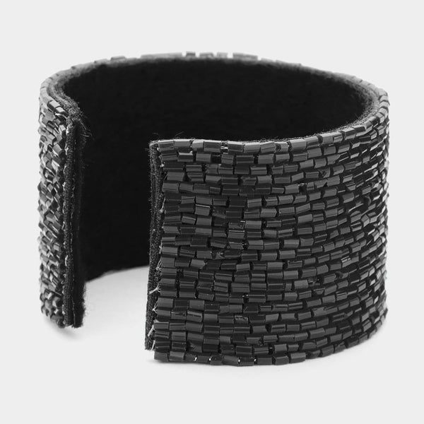 Hamsa Beaded Black Cuff Bracelet Blu Spot Inc.