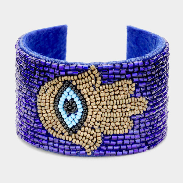Hamsa Beaded Blue Cuff Bracelet Blu Spot Inc.