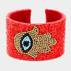 Hamsa Beaded Red Cuff Bracelet Blu Spot Inc.