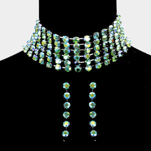 Green Crystals Choker Necklace & Earrings Set Blu Spot Inc.
