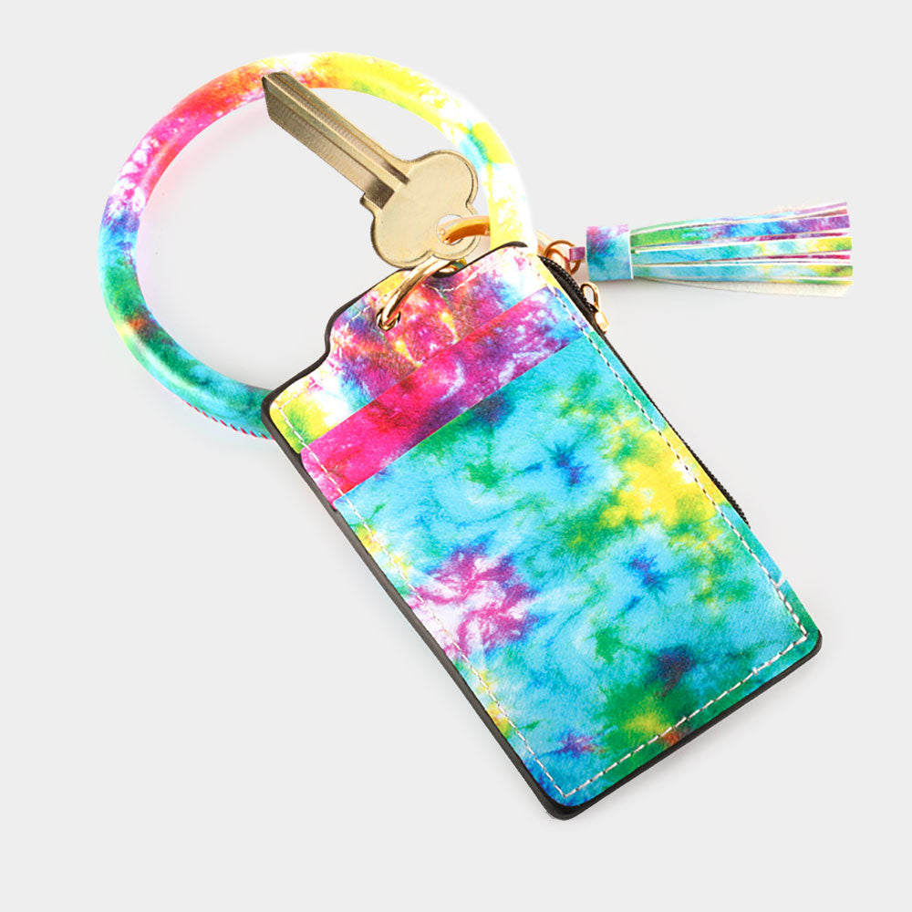 Pastel Tie Dye Wrist Keychain Card Holder