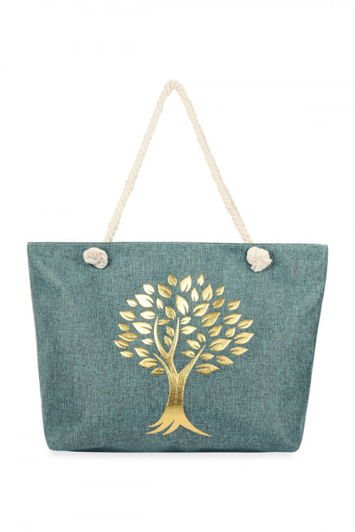 Denim Blue Golden Tree of Life Tote Bag