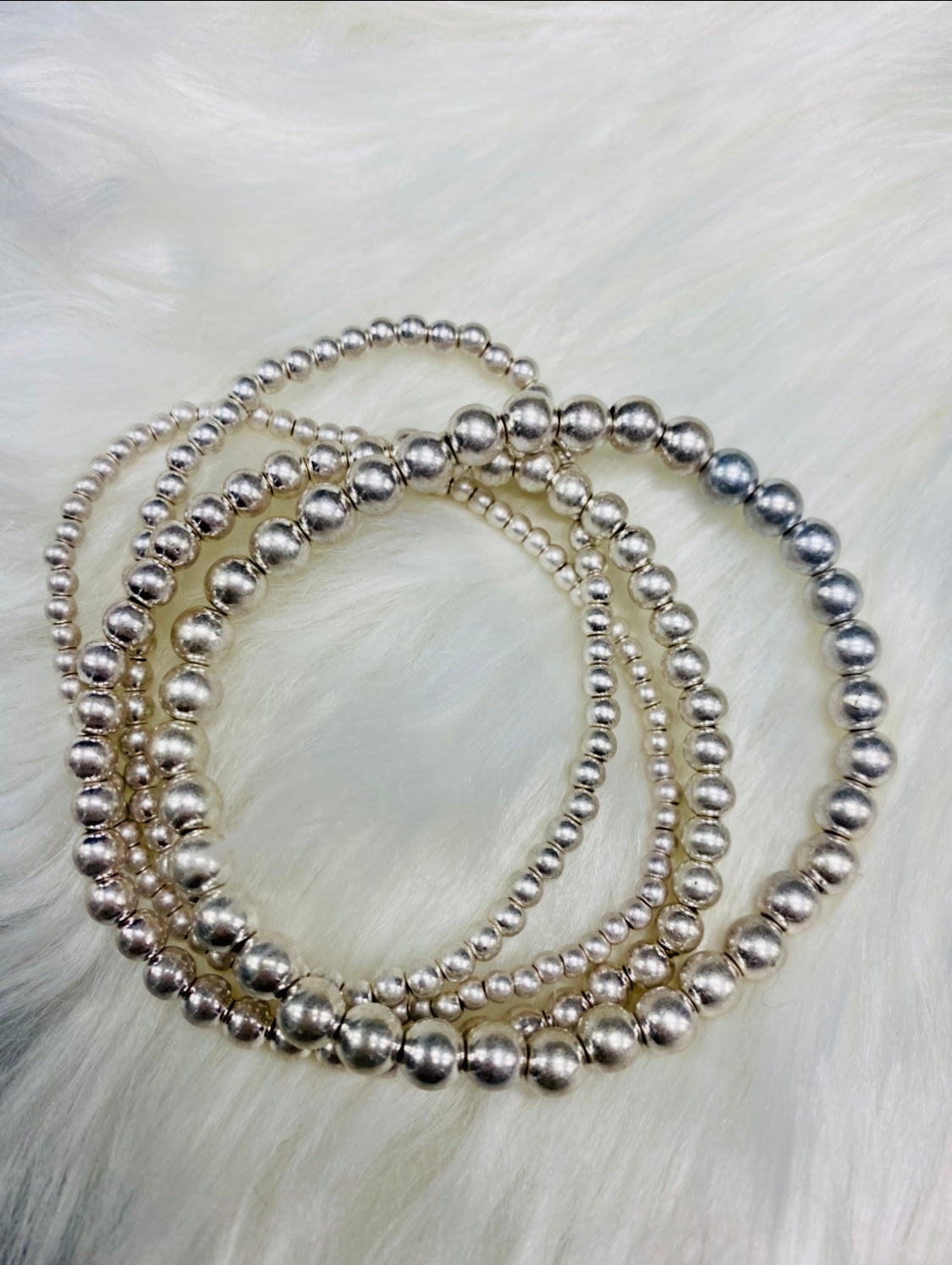 Round Beads Silver Bracelet Set (4 Layers)
