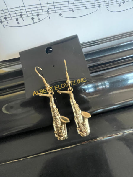 Golden Saxophone Earrings Blu Spot Inc.