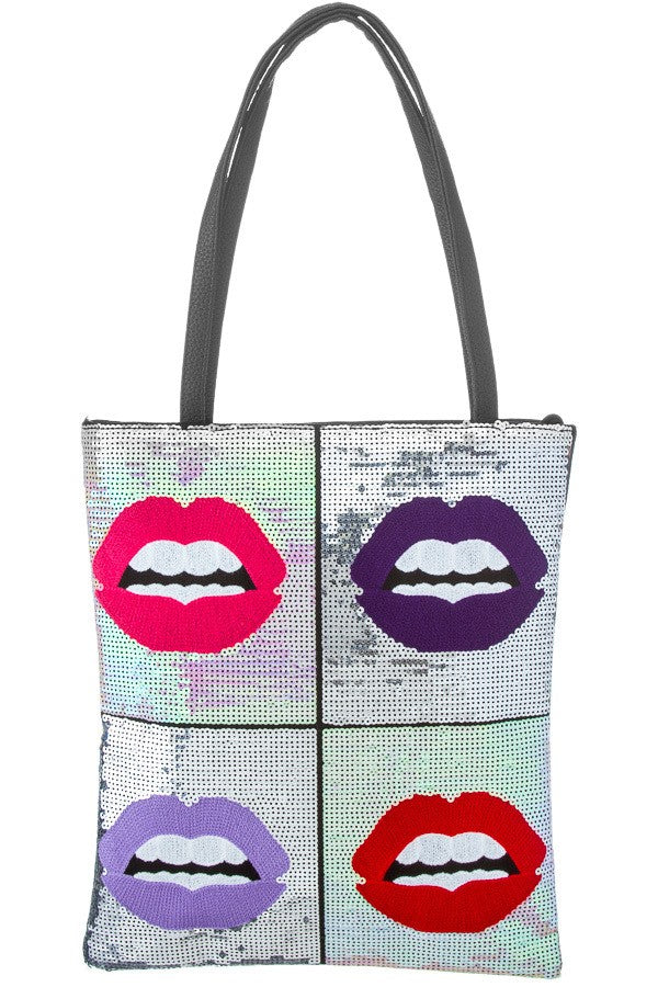 Pink Silver Lips Tote