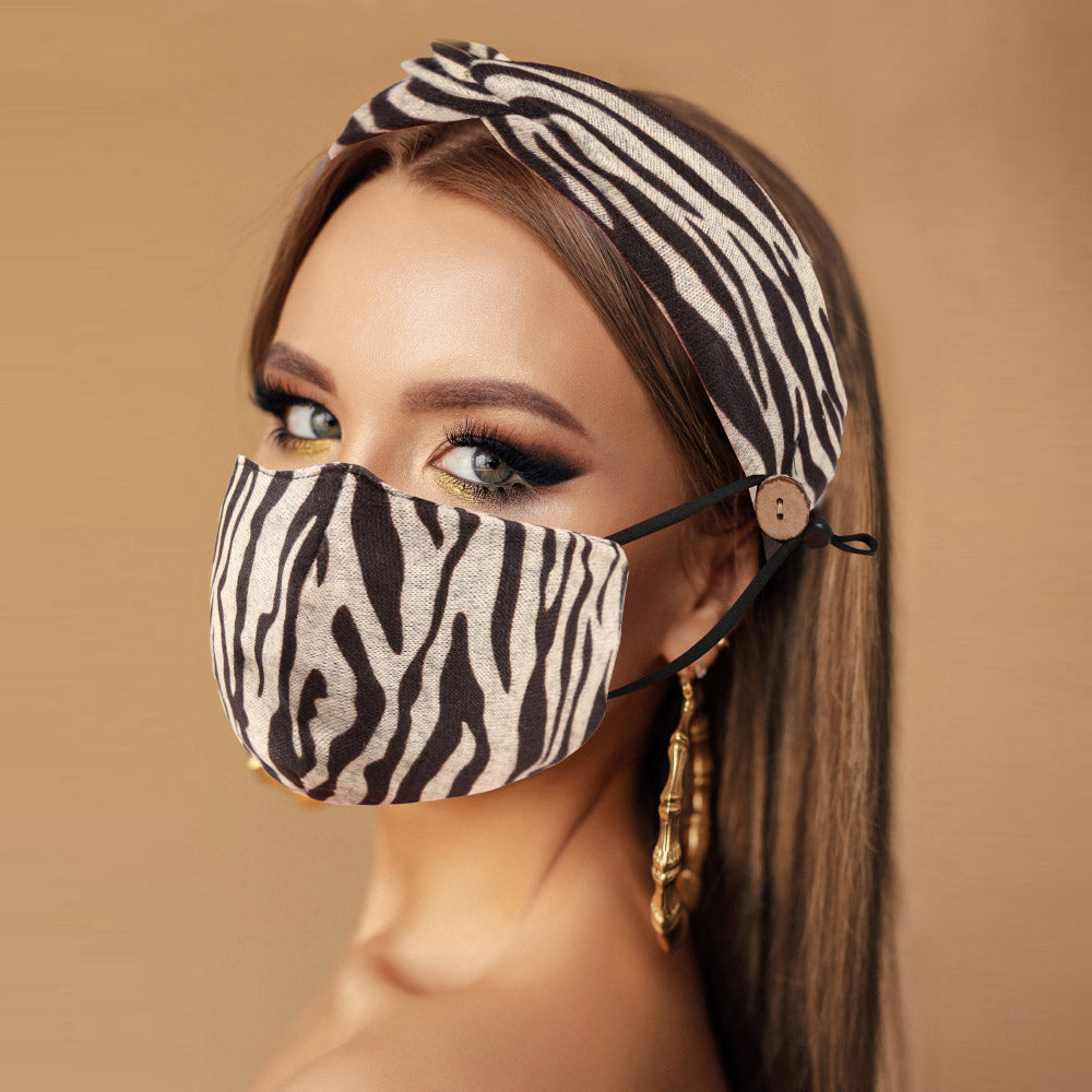 Brown Zebra Headband & Cover (Filter Pocket + 1 Filter Included)
