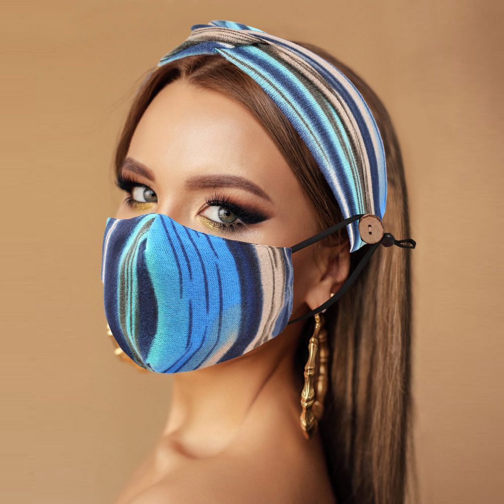 Blue Stripes Headband & Cover (Filter Pocket + 1 Filter Included)