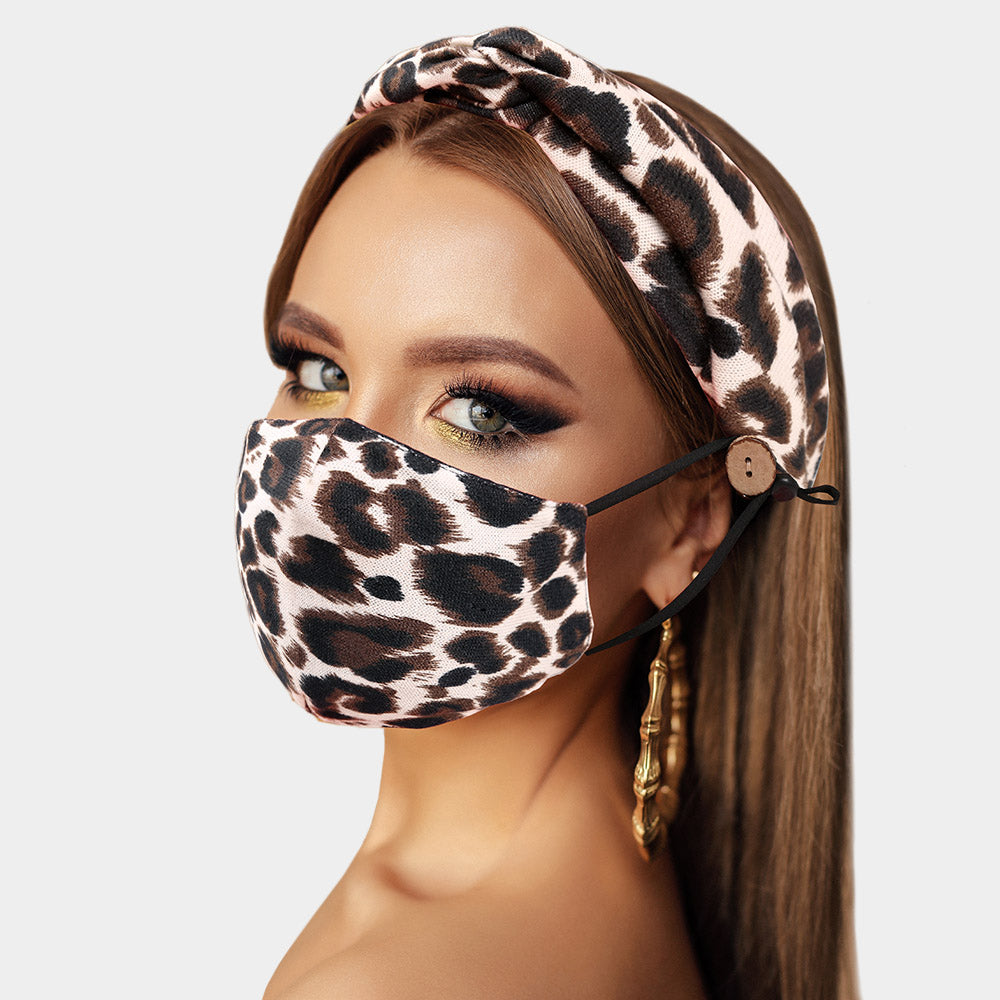 Brown Leopard Headband & Cover (Filter Pocket + 1 Filter Included)