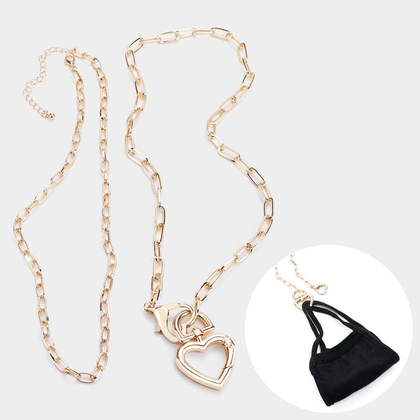 Heart Chain Mask Holder Golden Necklace Blu Spot Inc.