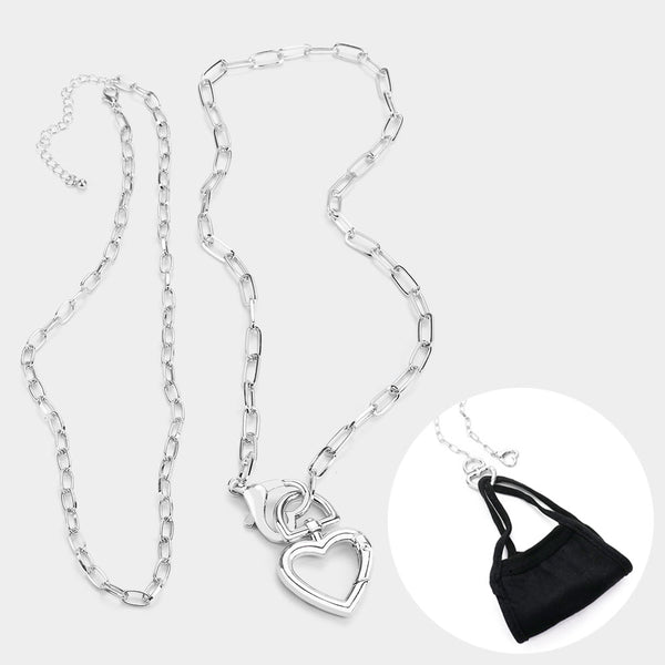 Heart Chain Mask Holder Silver Necklace Blu Spot Inc.