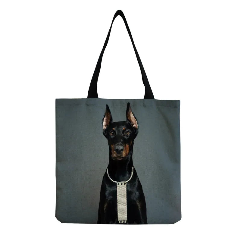 Canvas Gray Background Doberman Shopping Tote