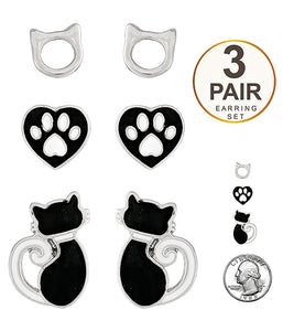 Cat Lover 3 Pair Earrings Set Blu Spot Inc.